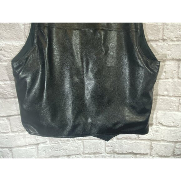 Motorcycle Vest Unisex 50 Chest Velvet Lined Black Faux Leather Pockets Snap 29 - Picture 6 of 15